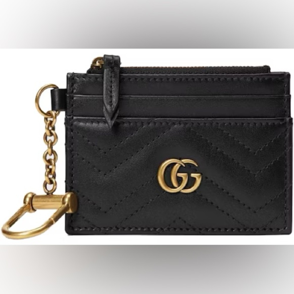 Gucci Black Card Holder with Gold Chain